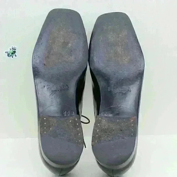 Prada Men’s Black Leather Oxford Square Toe Lace Up Shoes Size US 10.5Authentic - Picture 10 of 11